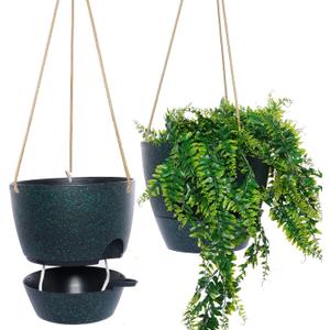 SwinDuck 10 Inch Self Watering Hanging Pots, 2 Pack Hanging Planters with 40oZ Deep Reservior for Indoor Outdoor Plants Flowers, Black Speckles
