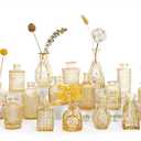 SUPMIND 16Pcs Glass Bud Vase Set, Small Flower Vases in Bulk for Centerpieces, Mini Vintage Amber Vase for Wedding, Home Decor, Table Decoration - Gold Amber