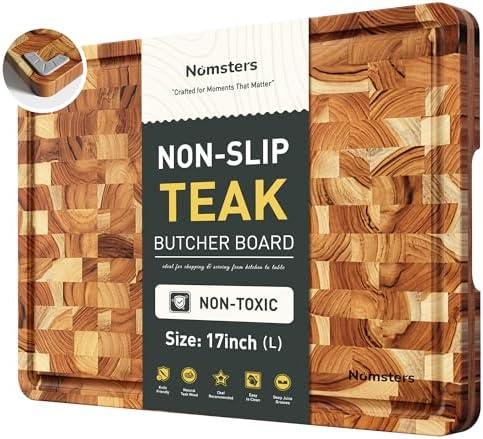 Teak Wood End Grain Cutting Board for Kitchen with Non-slip Feet, Heavy Duty Checkered Cutting Board Upgraded Chopping Board with Juice Groove & Handle Large Wooden Butcher Block with Gift Box