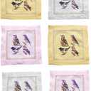 Cocktail Napkins Set of 6, 6x6 inch, 100% Linen, Printed Animal Pattern, Reusable & Washable Cloth Coasters for Beverages, Hosting, Gifting & Everyday Use (Four Birds - Colorful)