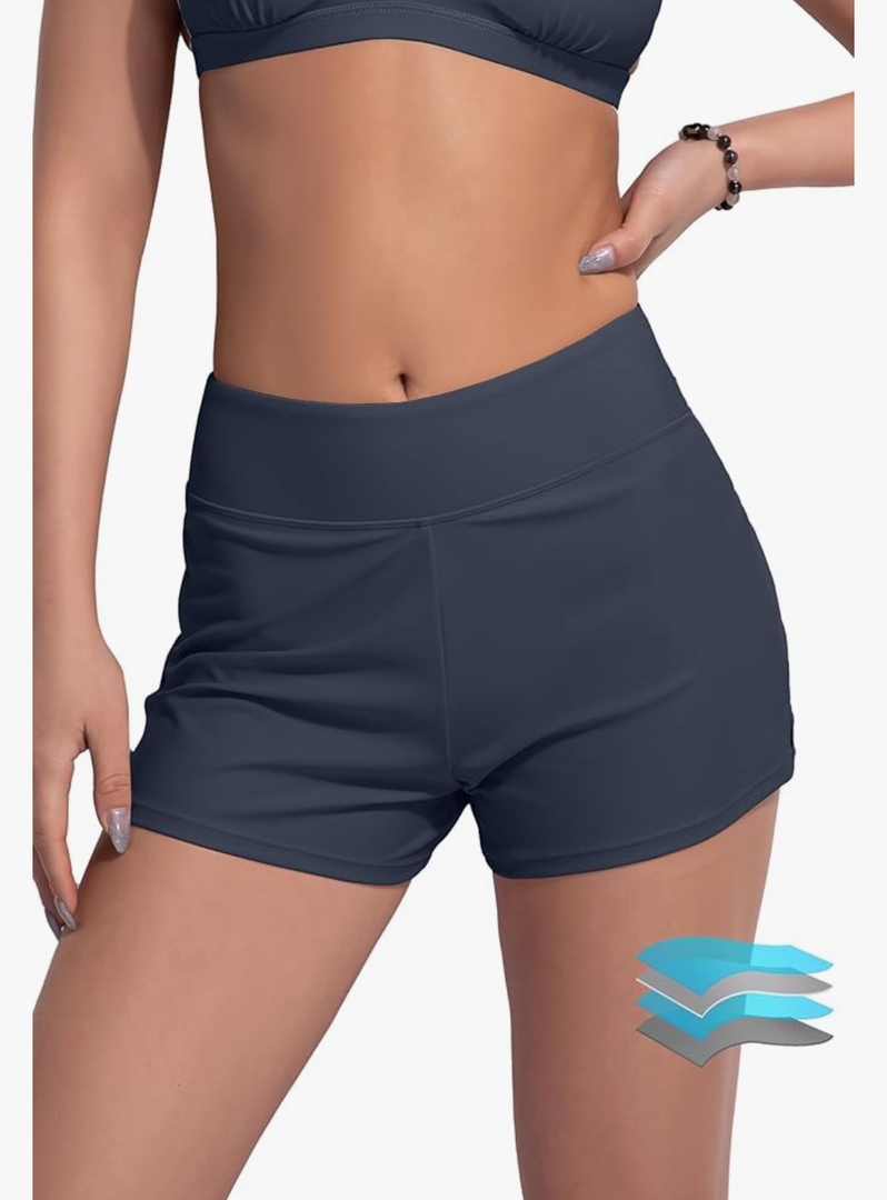 Beautikini Period Swimwear Menstrual Leakproof Swim Shorts Quick Dry 3" High Waisted Bathing Suit Bottoms for Girls Teens, Size S