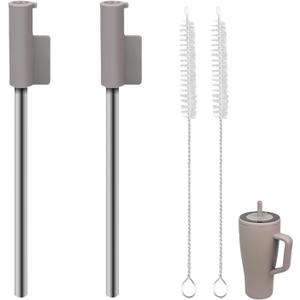 Replacement Straws Compatible With Brmate Era 40 oz Tumbler, Include 2pcs Tumbler Straw Cover Cap and 2pcs Reusable Straw with 2 Cleaning BrushBrown