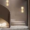 Doraimi Lighting 2 Light 12" Natural Square Alabaster Marble Bathroom Wall Sconce Modern Concise Style Wall Light Fixture,Black Finish for Bedroom Hallway Bedside Living Room