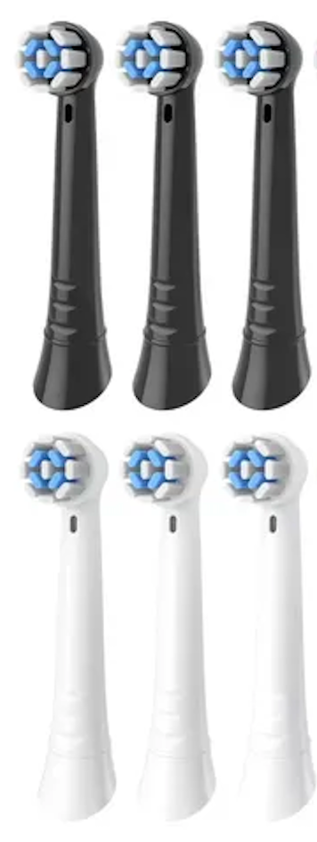 Replacement toothbrush heads, i27-2-6pk, 3 black, 3 white