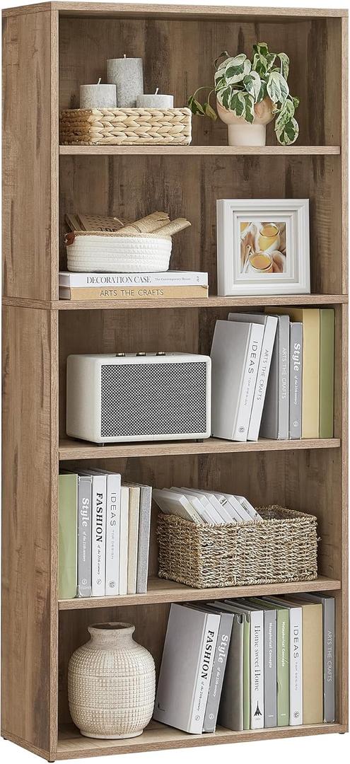 VASAGLE Custos Collection - Bookshelf, 5-Tier Bookcase, Book Shelf, Open Storage Shelf, 9.4 x 23.6 x 52.5 Inches, for Living Room, Home Office, Dining Room, Camel Brown ULBC165T50