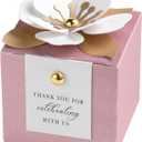 FEIYI 20 PCS Candy Boxes, 3 In 1Dusty Rose Favor Boxes with Floral Decor, White Thank You Tags Gift wrapping for Wedding Birthday Baby Shower Decorations Party -2.55x2.55x2.55''