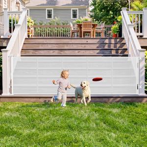 108" Wide Weatherproof Outdoor Retractable Baby Gates Extra Wide with Rust-Proof Stainless Steel Hardware& Waterproof Mesh, Reinforced 9 Ft Extra Long Retractable Dog Gate to Prevent Crawling Through