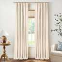 INOVADAY 100% Blackout Curtains for Bedroom, Cream Black Out Curtains 84 Inch Long, Clip Rings Linen Blackout Drapes, Thermal Insulated Room Darkening for Living Room, 2 Panels - W50xL84