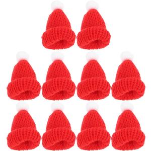 Amosfun 10Pcs Mini Knit Christmas Hat Small Santa Claus Cap Xmas Party Hat Ornament for Decoration Red
