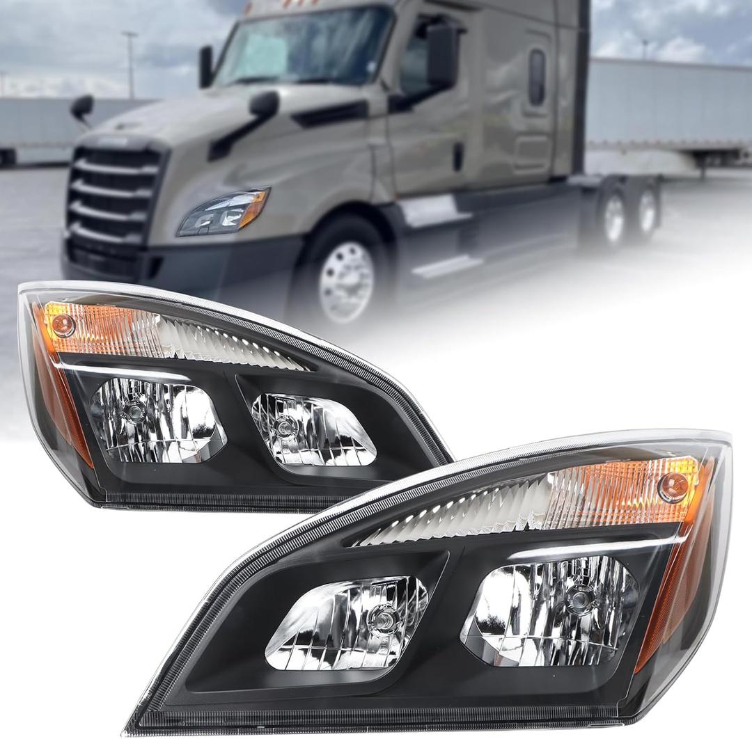 Duolctarms Halogen Headlight Headlamp Assembly Compatible for 2018-2024 Freightliner Cascadia Left Driver Side & Right Passenger Side