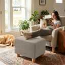 High Stretch Oversized Ottoman Cover, Ottoman Cover Rectangular for Folding Storage Stool, Thick Ottoman Slipcovers Washable Removable, with Elastic Bottom (X-Large, Khaki)
