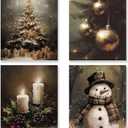 KSDUT Vintage Christmas Wall Art Decor Set of 4 - Retro Winter Holiday Xmas Artwork Poster Christmas Tree Snowman Wall Decor for Home Farmhouse Bedroom Gallery Decorations - 12"x16" Unframed