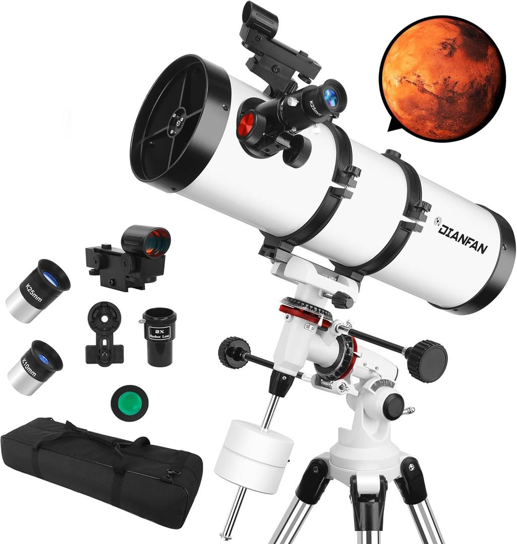 Telescope 150EQ Astronomical Professional Telescope for Adults High Powered, Reflector Manual Equatorial Telescopes for Beginners.Comes with Phone Adapter, Stainless Tripod & Filter and Carrying Bag