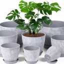 Set of 8 Plastic Planter, 10/9/8/7.5/6.5/5.7/5/4inch Plastic Planter, Flower Pot Indoor Decorative Large Plant Pot, Plant Pots Indoor with Drainage and Saucer for All House Plants (Set of 8)