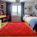 ONASAR Red Area Rugs for Bedroom Living Room, Fluffy 4x6 Indoor Bedside Floor Throw Rug, Soft Plush Shaggy Carpet for Nursery Kids Girls Boys Teen Dorm Home Office Decor Aesthetic