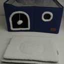 Bedsure Large Cat Beds for Indoor Cats - Extra Wide Cat Cube House for Small Pet with Fluffy Ball Hanging and Scratch Pad, Foldable Pet Cave Hideaway for Multiple Cats, 23.6x16.9x13 inches, Blue