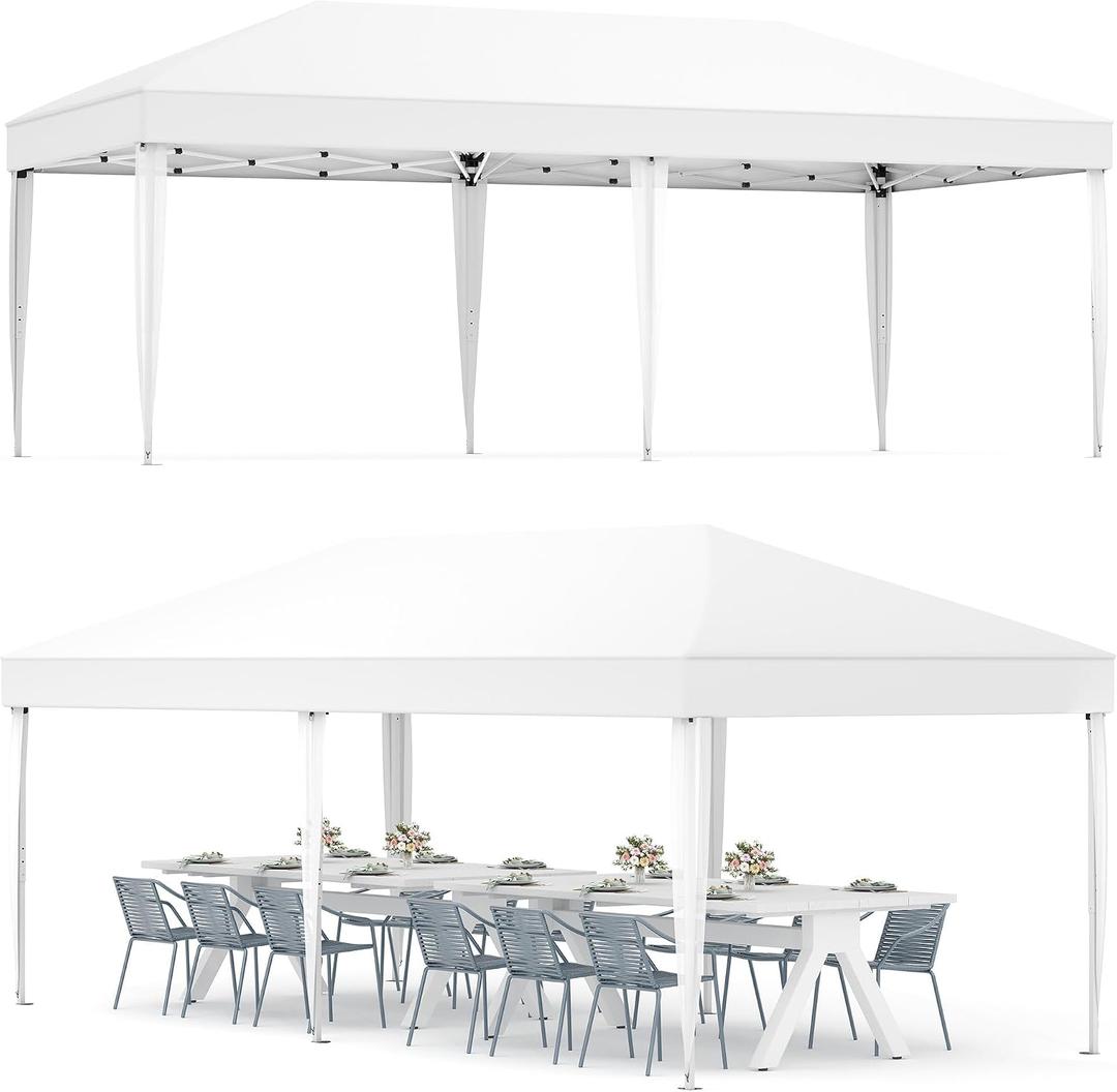 Outdoor Canopy Tent, 10x20 Pop Up Canopy with Carry Bag, 3 Adjustable Heights, Easy Set Up Tent, Heavy Duty Portable Shelter for Parties, Beach, Outdoor, White
