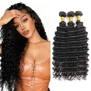 Deep Wave Bundles Human Hair Unprocessed Brazilian Virgin Hair 16 18 20 Inch 150g/3 Bundles Deep Wave Human Hair Bundle Double Weft Natural Black