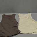 OQQ Women's 2 Piece Tank Tops Crew Neck Sleeveless Basic Stretch Casusal Yoga Crop Camis (Tea Leaf,beige) S