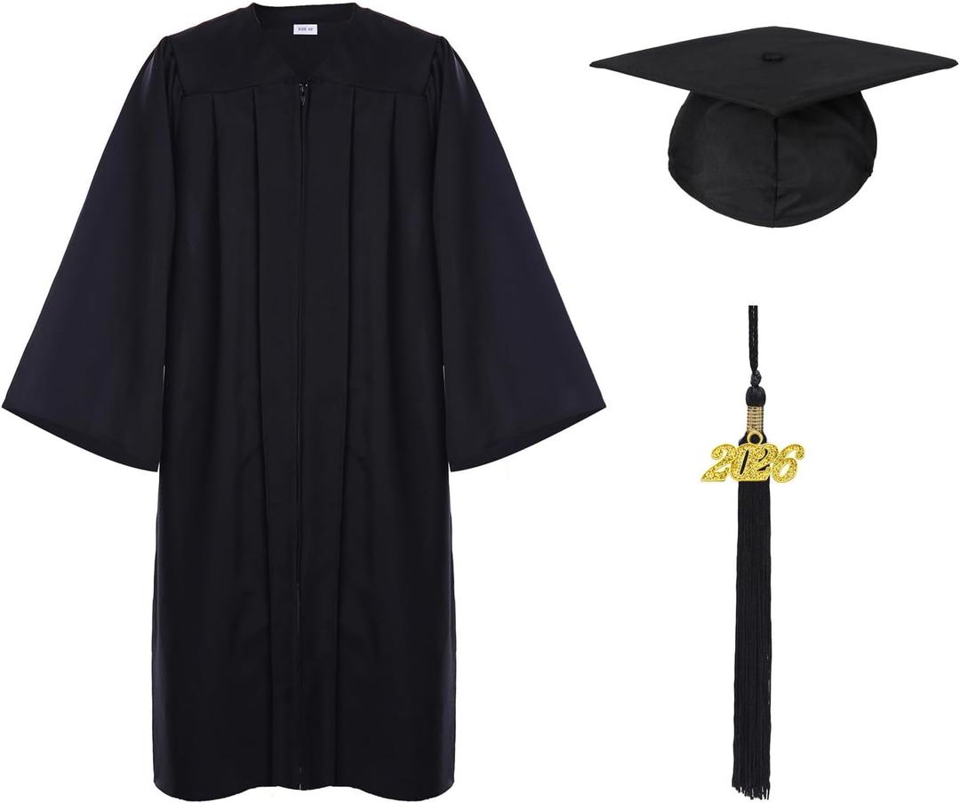Unisex Adult Matte Graduation Cap and Gown Tassel Set (Black), Size 48"