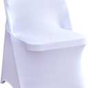 White Spandex Folding Chair Covers 50 Pack Universal Seat Covers for Chairs Slipcovers Protector Fitted Elastic Stretch Chair Covers for Party Wedding Banquet Birthday Event Decoration