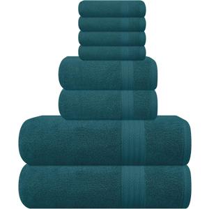 GLAMBURG Ultra Soft 8-Piece Towel Set - 100% Pure Ringspun Cotton, Contains 2 Oversized Bath Towels 27x54, 2 Hand Towels 16x28, 4 Wash Cloths 13x13 - Ideal for Everyday use, Hotel & Spa - Teal