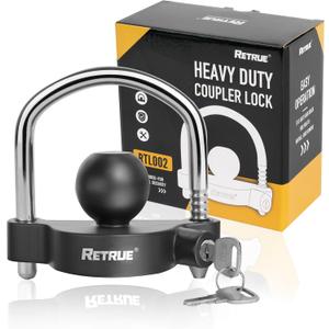RETRUE Universal Coupler Lock Trailer Locks Ball Hitch Trailer Hitch Lock Adjustable Security Heavy-Duty Steel Fits 1-7/8 Inch, 2 Inch, 2-5/16 Inch Couplers, Matte Black