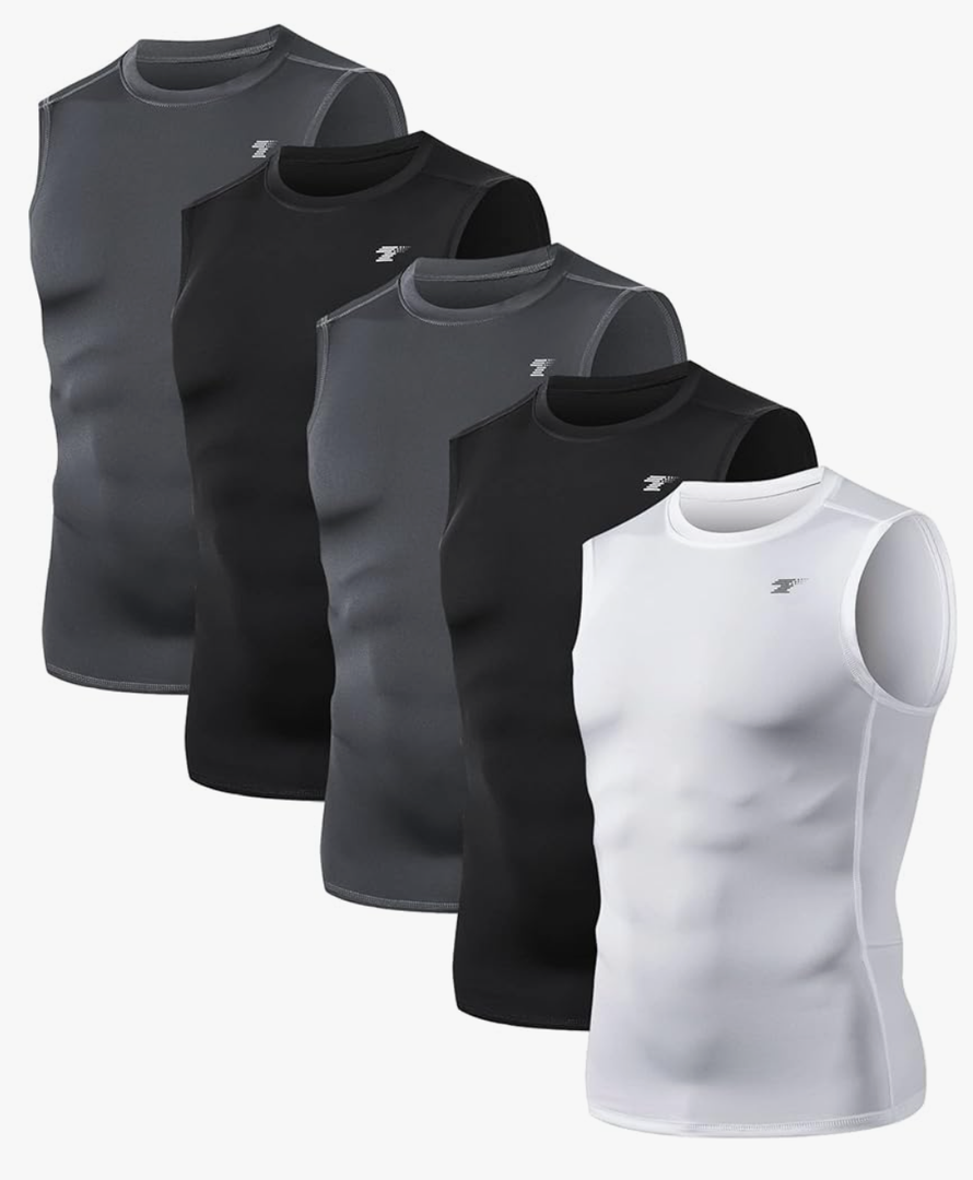 TELALEO 5 Pack Men's Athletic Compression Shirts Sleeveless Workout Tank Top Sports Base Layer Running Basketball L