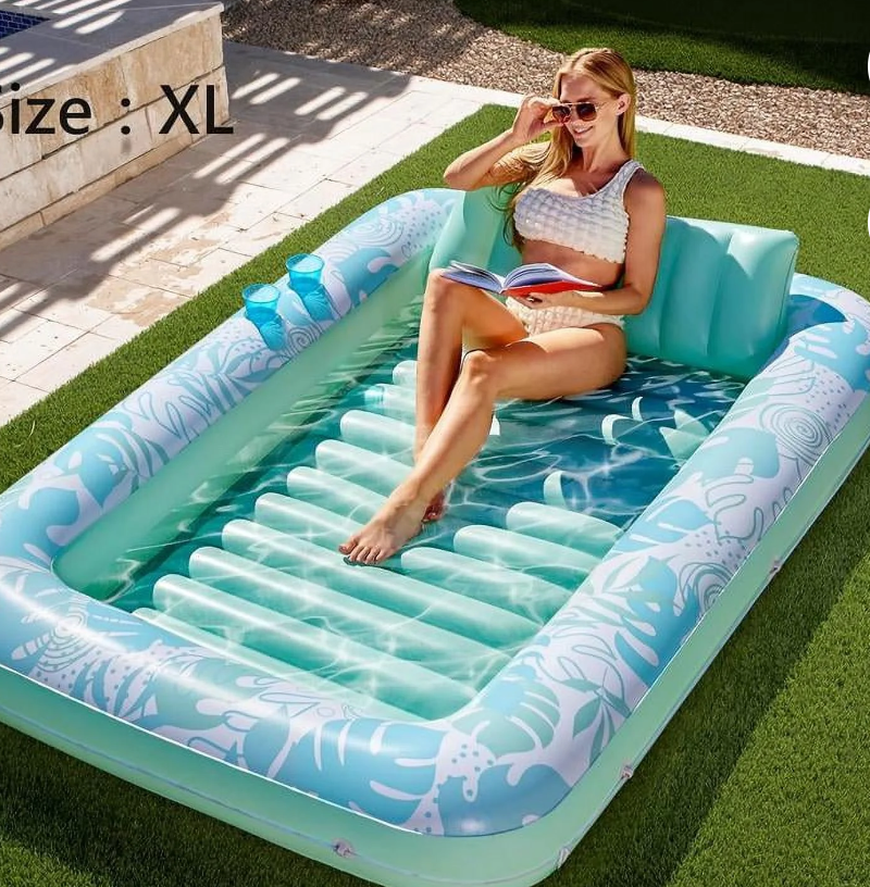 SLOOSH Inflatable Tanning Pool Lounger Float,72" x 38" Daybed Pool Floats Adults with Cup Holders, Adjustable Backrest Tanning Pool Lounger Chair, Floaties Rafts (Cyan)