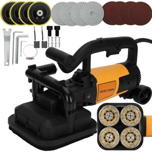 4-Head Electric Diamond Polisher Machine, 8" grinding diameters and 3pcs Diamond Grinding Wheels, 3800W Concrete Grinder for Polishing Stone Concrete Surface, Metal Descaling and Thinset Removing