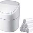 Mini Desk Trash Can with Lid with Trash Bags 180 Pcs Swing-Lid Tiny Countertop Garbage Bin Small Table Top Plastic Covered Waste Basket
