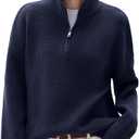SUUKSESS Women Cashmere Blend Oversized Quarter Zip Pullover Sweater Long Sleeve Collared Ribbed Knit Jumper Tops (X-Large, Navy)
