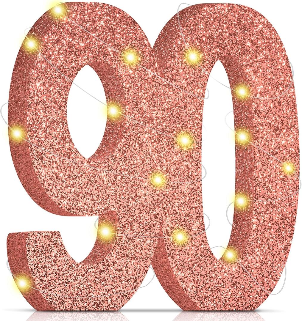 90th Birthday Decorations for Women,90th Anniversary Decorations, Rose Gold Pink Glitter 90th Birthday Party Centerpieces for Table Decorations, 90 Table Topper Decor