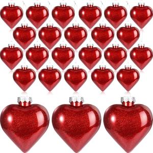 Civaner Large Valentine's Day Heart Ornaments for Valentine Decor, Glitter Heart Shaped Hanging Baubles with Pre-Strung Wire, Romantic Wedding Anniversary Party Decorations(Red,24 Pcs)
