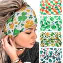 Olbye St. Patricks day Headbands Green Shamrock Wide Knotted Head Bands Elastic Turban Non Slip Hairbands Workout Yoga Headwrap Clover Irish Hair Accessories for Women 4Pcs (Green A, 9.4 * 5.9 '')