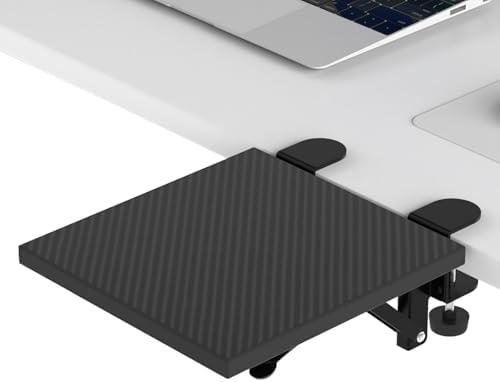 Sisyphy Ergonomics Desk Extender Tray, 9.5x9.1" Punch-Free Clamp on, Foldable Keyboard Drawer Tray, Table Mount Arm Wrist Rest Shelf, Computer Elbow Arm Support