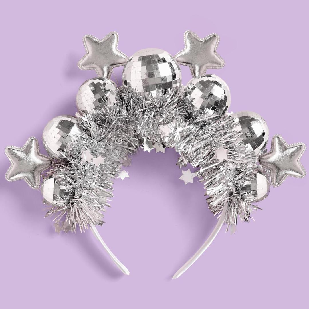Fetti Disco Balls + Stars Headband - New Year's Eve Hair Accessory, Holiday Party Favor, Boogie Birthday Party Decorations