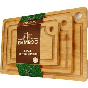 Bamboo Cutting Board [Set of 3], Wooden Cutting Boards for Kitchen, Wood Cutting Boards with Deep Juice Groove & Side Handles,Charcuterie Board for Meat, Ideal for Meal Prep and Chopping