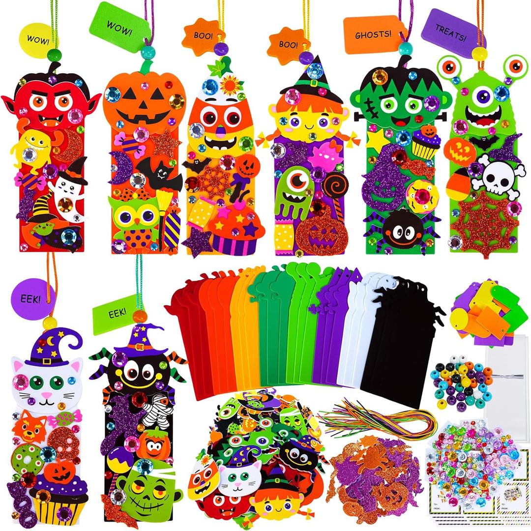 Winlyn 24 Sets Halloween Craft Kits Fall Crafts DIY Monster Spider Jack-O-Lantern Bookmark Ornaments Art Sets Foam Stickers Arts and Crafts for Kids Classroom Activities Party Favors Trick-or-Treaters