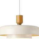 Modern Large Pendant Light 19.68 inch, 2 Tiers Soft Cream Shades, Natural Wood and Brass Accent, Mid Century Chandelier for Dining Room, Living Room, Soft cream