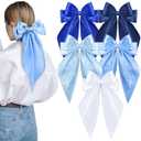 5 Pcs Blue Hair Bows for Women, Silky Satin Large Hair Clips for Girls, Long Tail Hair Ribbon Accessories