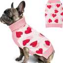 KYEESE Valentines Dog Sweater, Stretchy Pullover Dog Sweaters for Small Dogs, Comfy Dogs Coat with Leash Hole, Soft Turtleneck Small Pet Sweater, Warm Pet Clothes with Heart Print, L