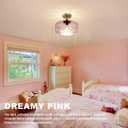Pink Close to Ceiling Light Hallway Light Fixtures Vintage Antique Brass Ceiling Lamp with 11.02" Stripes Glass Shade Schoolhouse Flush Mount Ceiling Light for Closet Entryway Shower Light