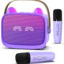 Mgaolo Upgraded Mini Karaoke Machine Toy for Kids, Portable Bluetooth Speaker with 2 Wireless Mics, Emoji & Colorful LED Lights, Home Travel & Party Play Gifts for Boys Girls (Purple)