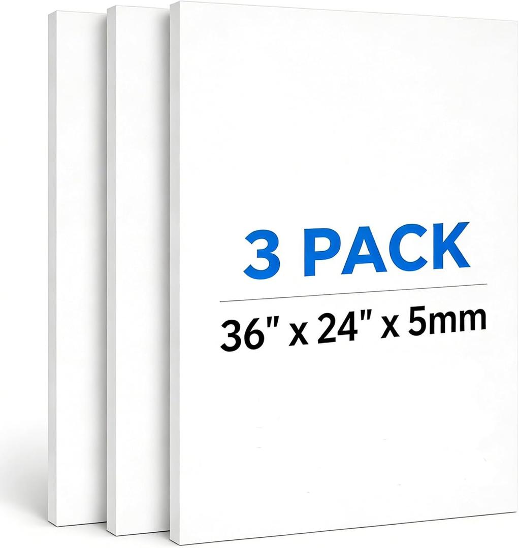 3-Pack White Foam Board 24x36 Inches Poster Board, 3/16" Thick – Lightweight, Rigid, Double Sided Foam Core Board Perfect for Arts, Crafts, School Projects, Presentations, Photo Mounting, 36" x 24"-3PCS-NEW