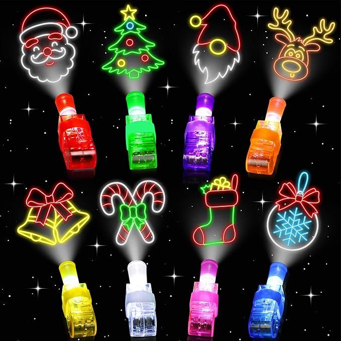 COKOKA Christmas Party Favors, 32 Finger Lights Goodie Bag Stuffers for Kids, Bulk light Up Small Christmas Toys Stocking Stuffers Fillers, Classroom Favors Gifts Prizes for Student Treats Supplies