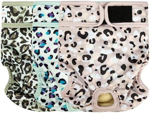 Langsprit Washable Female Dog Diapers - Doggie Reusable Diapers for Doggy Puppy Female in Period - Highly Absorbent Dog Heat Panties Leopard S