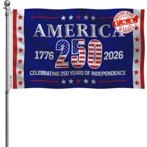 250th Anniversary Flag 3x5 Feet Made in the USA Heavy-duty Polyester Double-sided Three-layer American 250 Years Birthday Flag Suitable for Indoor/Outdoor use Patriotic Decoration for 2026