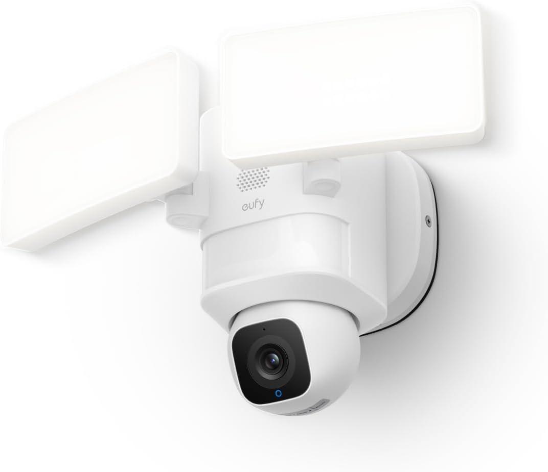 eufy Security Floodlight Camera E30, Security Camera Outdoor, 360 Pan and Tilt, AI Detection and Tracking, 2K Video, 2.4GHz Wi-Fi, 2,000 Lumens, Built-in Siren, 24/7 RecordingNo Monthly Fee