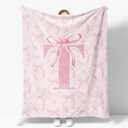 Coquette Pink Bow Throw Blanket,Personalized Initial T Soft Fluffy Cozy Flannel Blanket,Monogrammed Gifts for Daughter Women Teen Girls,Customized Blanket for Bedding Bedroom Office,50x60 Inches